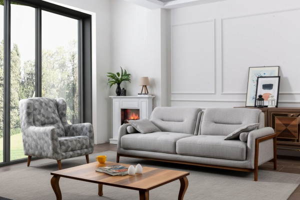 Zwee Deeler Wunnzëmmer Sofa Set Dräisitzege Sofa Modern Aarmstull Textil