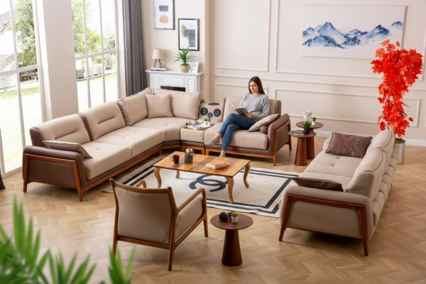 Luxus 3 Stéck Wunnzëmmer Set Ecksofa L-Form 3 Sëtzer Relax Stull Miwwelen