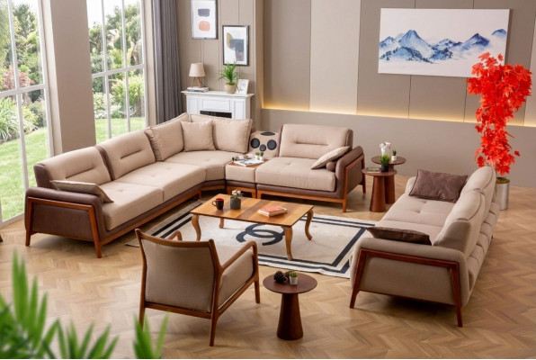 Luxus 3 Stéck Wunnzëmmer Set Ecksofa L-Form 3 Sëtzer Relax Stull Miwwelen