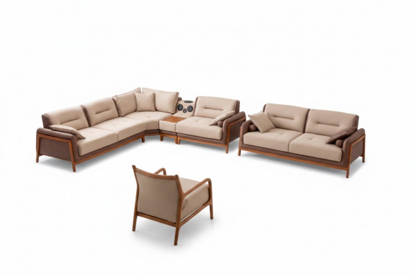 Luxus 3 Stéck Wunnzëmmer Set Ecksofa L-Form 3 Sëtzer Relax Stull Miwwelen