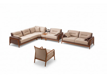 Luxus 3 Stéck Wunnzëmmer Set Ecksofa L-Form 3 Sëtzer Relax Stull Miwwelen