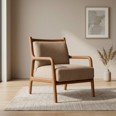 Moderne beige Fotel Schlofzëmmer Miwwelen Luxusdesign Polsterung Kënschtlechen Lieder