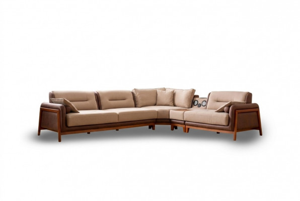 Luxus Eckcouch L-Form Beige Wunnzëmmer Miwwelen Canapé Multifunktional Canapéen Modern