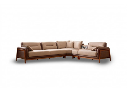 Luxus Eckcouch L-Form Beige Wunnzëmmer Miwwelen Canapé Multifunktional Canapéen Modern