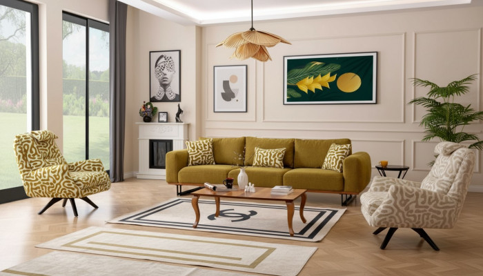 Luxus Sofagarnitur 4 + 1 Sëtzer Set Designer Sofa Textil Polster Couchen