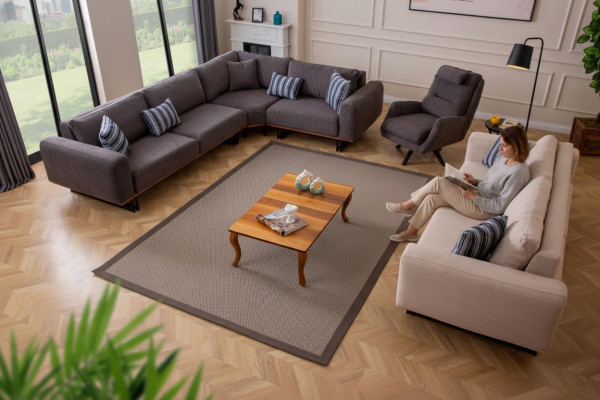 Designer Wunnzëmmer Set Wunnlandschaft Ecksofa L-Form 3 Sofa Sesselen 3-stéckeg