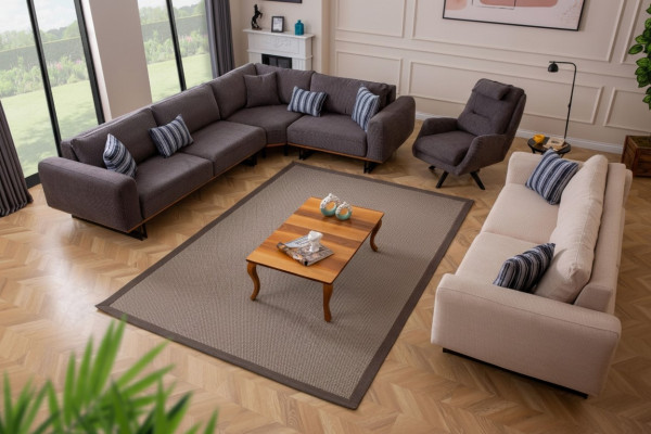 Designer Wunnzëmmer Set Wunnlandschaft Ecksofa L-Form 3 Sofa Sesselen 3-stéckeg