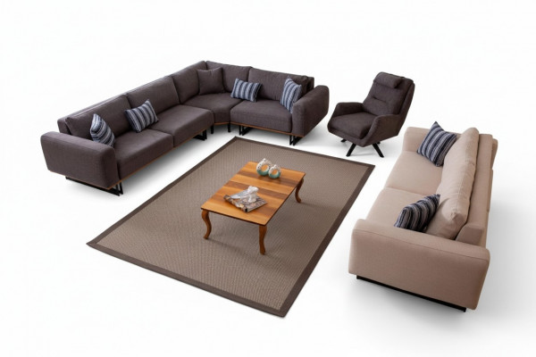 Designer Wunnzëmmer Set Wunnlandschaft Ecksofa L-Form 3 Sofa Sesselen 3-stéckeg