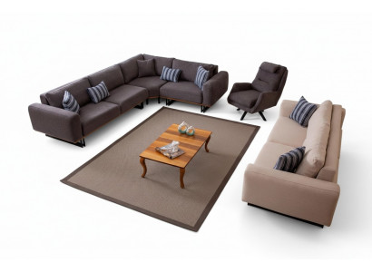 Designer Wunnzëmmer Set Wunnlandschaft Ecksofa L-Form 3 Sofa Sesselen 3-stéckeg