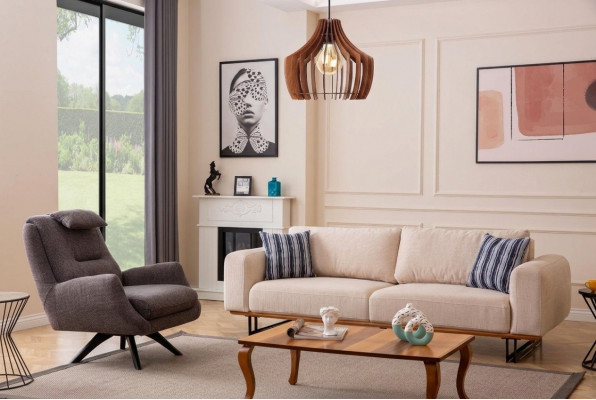 Luxus 2-Deeler Wunnzëmmer Set Sofa 3-Sëtz mat Fauteuil Design Sofagarnitur