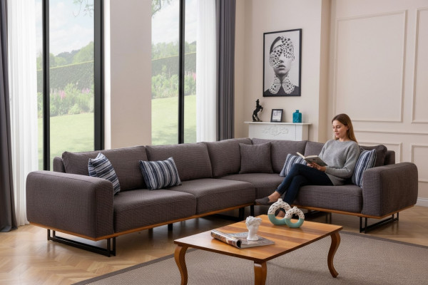 Designer Eckcanapé L-Form Polster Textil Modern Braun Luxus Wunnlandschaft
