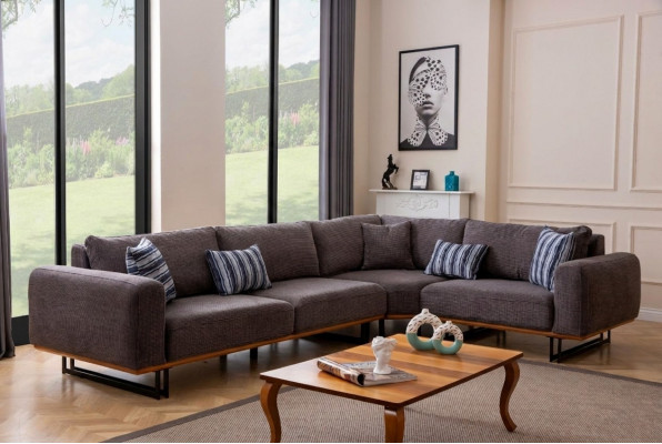 Designer Eckcanapé L-Form Polster Textil Modern Braun Luxus Wunnlandschaft