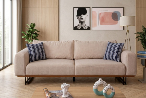 Designer Canapé 3 Sëtzer Polster Textil Modern Polster Beige 230cm Canapéen