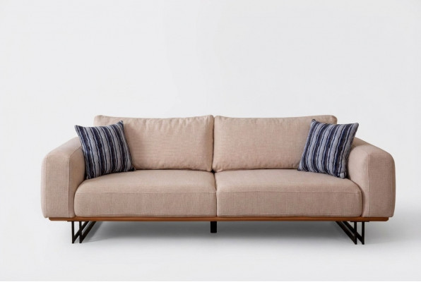 Designer Canapé 3 Sëtzer Polster Textil Modern Polster Beige 230cm Canapéen