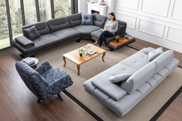Designer 3-teilweg Wunnzëmmer Set Eckcouch L-Form + 3 + 1 Sëtz Modern nei