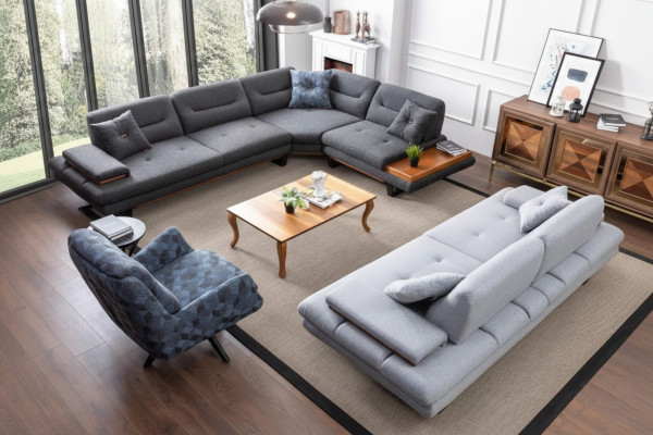 Designer 3-teilweg Wunnzëmmer Set Eckcouch L-Form + 3 + 1 Sëtz Modern nei