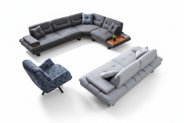 Designer 3-teilweg Wunnzëmmer Set Eckcouch L-Form + 3 + 1 Sëtz Modern nei