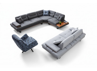 Designer 3-teilweg Wunnzëmmer Set Eckcouch L-Form + 3 + 1 Sëtz Modern nei