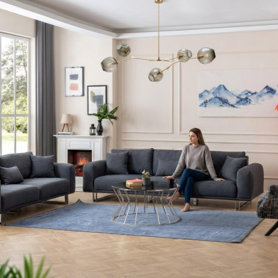 Designer Wunnzëmmer Set Sofagarnitur 4 + 3 + 1 Sëtz Luxus Groo Wunnlandschaft