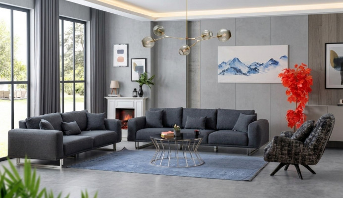 Designer Wunnzëmmer Set Sofagarnitur 4 + 3 + 1 Sëtz Luxus Groo Wunnlandschaft