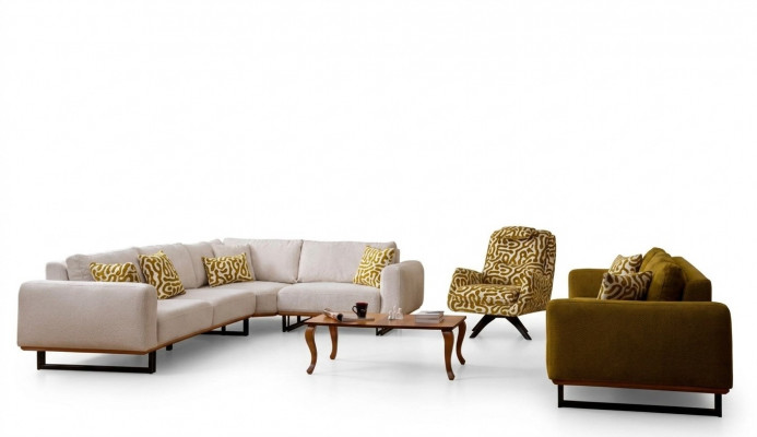 Designer Wunnzëmmersetz 3 Stéck. Sofa 4 + 1 Sëtz Ecksofa L-Form Modern