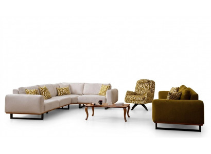 Designer Wunnzëmmersetz 3 Stéck. Sofa 4 + 1 Sëtz Ecksofa L-Form Modern