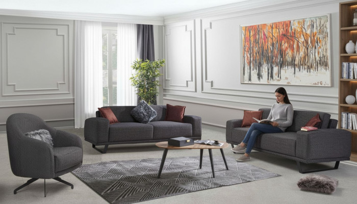 Luxus Wunnzëmmer Set besteet aus 3-Del. Schwaarz Faarf Design Sofa Set