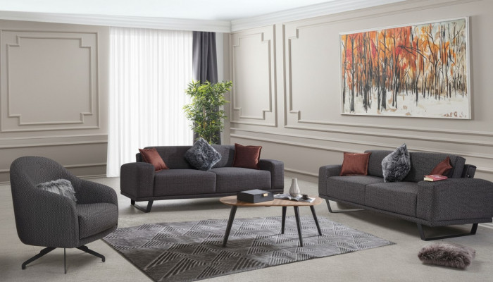 Luxus Wunnzëmmer Set besteet aus 3-Del. Schwaarz Faarf Design Sofa Set