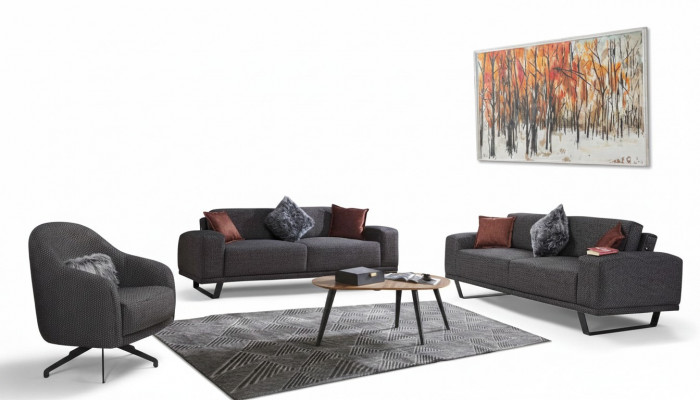 Luxus Wunnzëmmer Set besteet aus 3-Del. Schwaarz Faarf Design Sofa Set