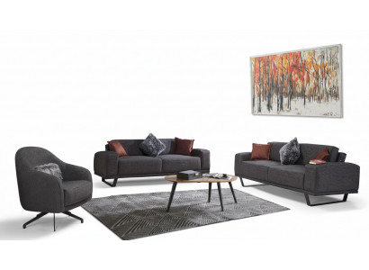Luxus Wunnzëmmer Set besteet aus 3-Del. Schwaarz Faarf Design Sofa Set