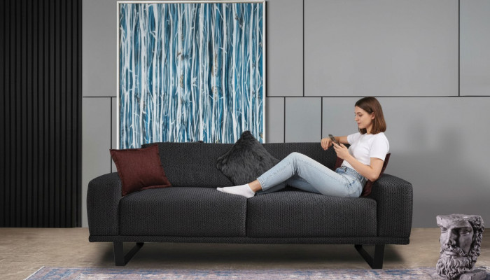 Design Sofa 3 - Sëtzer Wunnzëmmer Luxus Schwaarz Miwwel Couchen Sofas