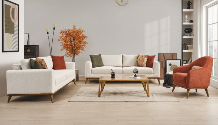 Stilvoll Wunnzëmmer-Set Wunnzëmmer-Set 3tlg. Modern Beige Canapé 3+3+1