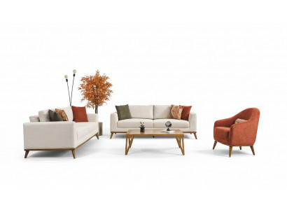 Stilvoll Wunnzëmmer-Set Wunnzëmmer-Set 3tlg. Modern Beige Canapé 3+3+1