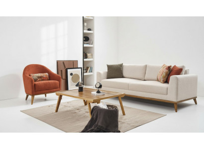 Sofagarnitur 3 + 1 Sëtzer Design Miwwel 2 Stéck Beige Canapéën Sofa Textil