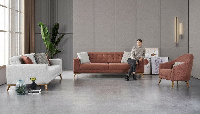 Wunnzëmmer Set Stilvoll Sofagarnitur 3+3+1 Sëtzer Luxus Couchen Sofa Miwwelen