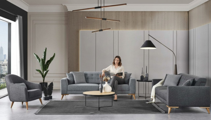 Stilvoll Wunnzëmmer Set 3 Deeler Luxus Miwwelen Gro Modern Design 3+1 Canapé.