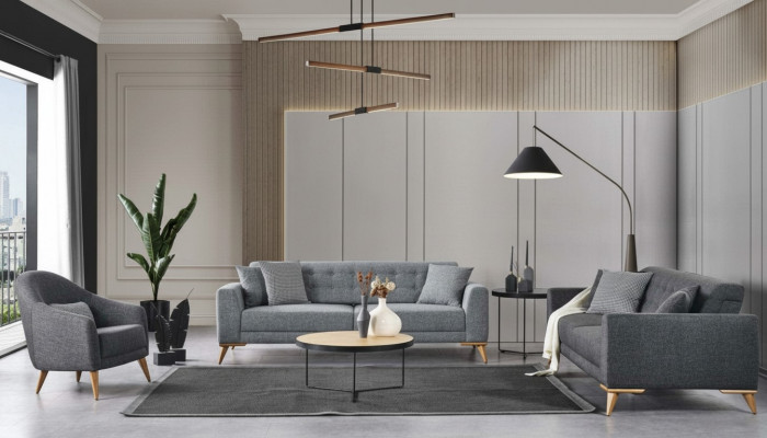 Stilvoll Wunnzëmmer Set 3 Deeler Luxus Miwwelen Gro Modern Design 3+1 Canapé.