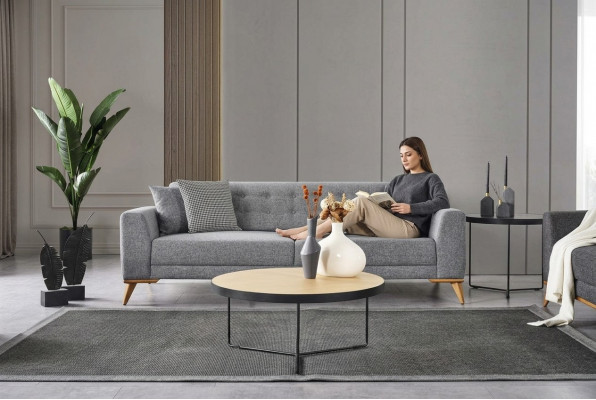Modern dräisëtzegen Sofa gro Couchen Luxusmiwwelen am Wunnzëmmer 223cm