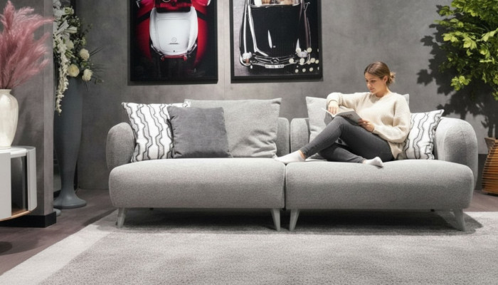 Luxus Sofa 3-Sëtzer Design Gro Faarf Weicht Sofa Polster Textil Grouss XXL