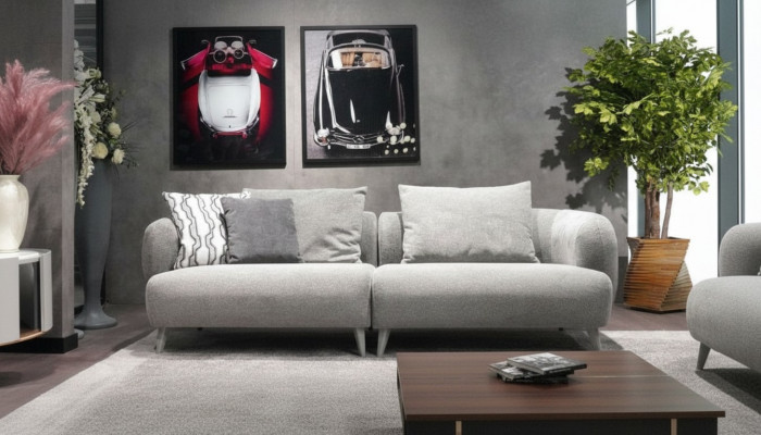 Luxus Sofa 3-Sëtzer Design Gro Faarf Weicht Sofa Polster Textil Grouss XXL