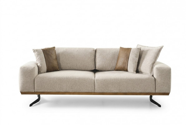 Designer Dräisëtzer Sofa Beige Faarf Luxus Miwwelen am Wunnzëmmer 225cm