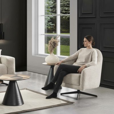 Luxus Sessel Stilvoll Miwwel Wunnzëmmer Design Rotéierbar Lounge Club Holz