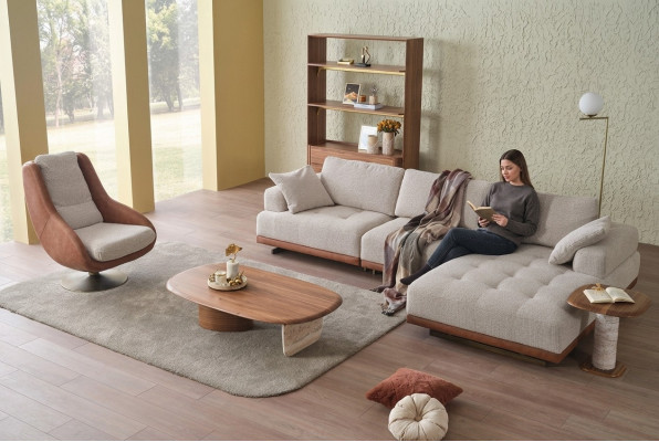 Stilvoll Wunnzëmmer Set 2tlg. Luxus Ecksofa L-Form + Fauteuil Designer Set
