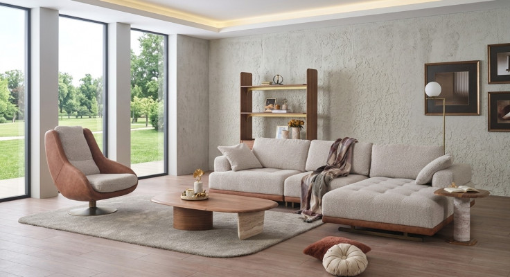 Stilvoll Wunnzëmmer Set 2tlg. Luxus Ecksofa L-Form + Fauteuil Designer Set