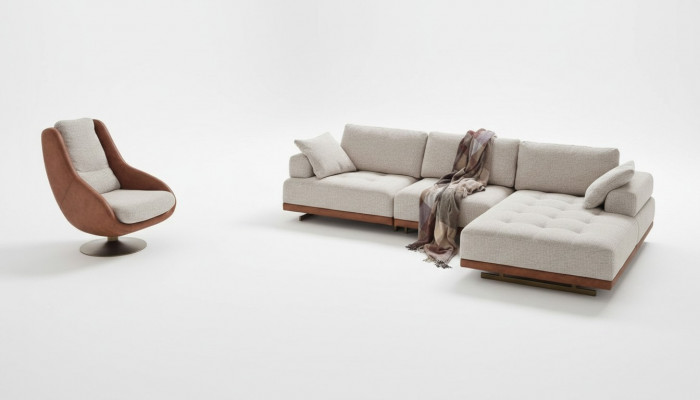 Stilvoll Wunnzëmmer Set 2tlg. Luxus Ecksofa L-Form + Fauteuil Designer Set