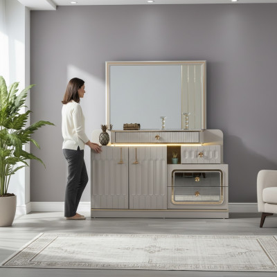 Luxus Kommode mat Spigel Schlofzëmmer Miwwelen Stil wäiss Sideboard Miwwelen