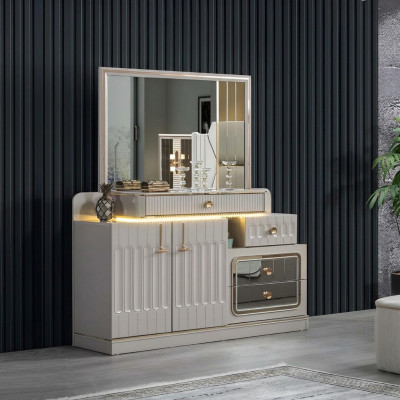 Luxus Kommode mat Spigel Schlofzëmmer Miwwelen Stil wäiss Sideboard Miwwelen