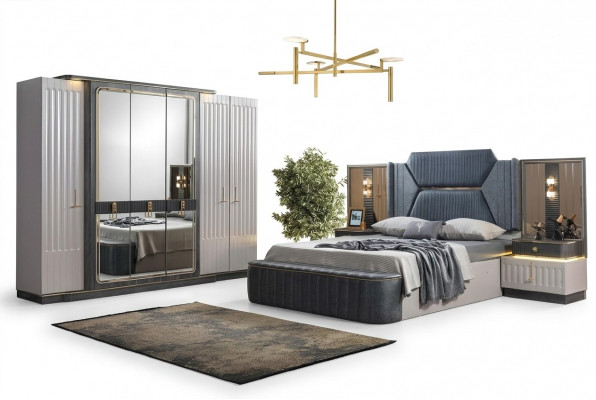 Schlofzëmmer Set Bett 2x Nuetsdëscher Kleederschaf 4-teilëg Design Schaf