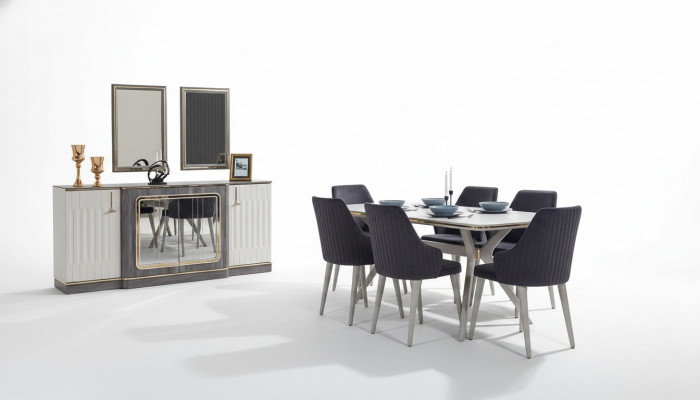 Luxus Iesszëmmer Set Iessdësch + 6x Stull + Sideboard mat 2x Spigel Neit Set