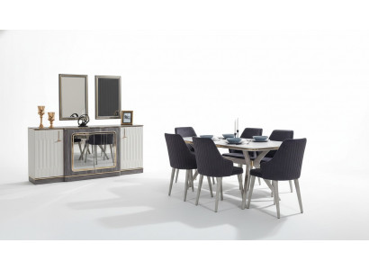 Luxus Iesszëmmer Set Iessdësch + 6x Stull + Sideboard mat 2x Spigel Neit Set